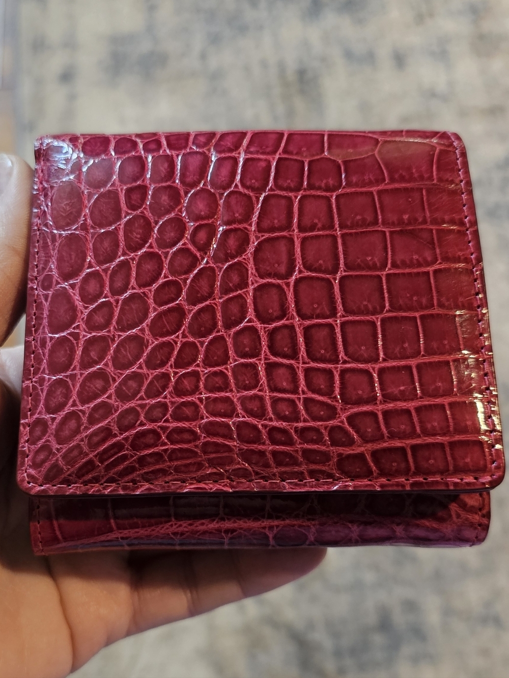Tou Sumiki Shining Real Crocodile Bifold Wallet Bordeaux Japanese Luxury Last on